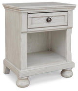 Robbinsdale Antique White Nightstand angled closed drawer