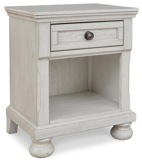 Robbinsdale Antique White Nightstand angled closed drawer