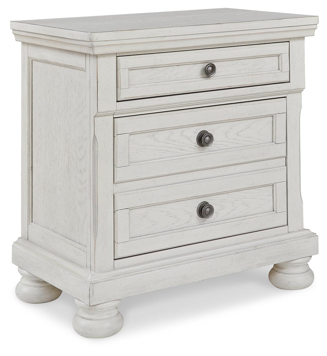 Robbinsdale Antique White Nightstand angled open drawers