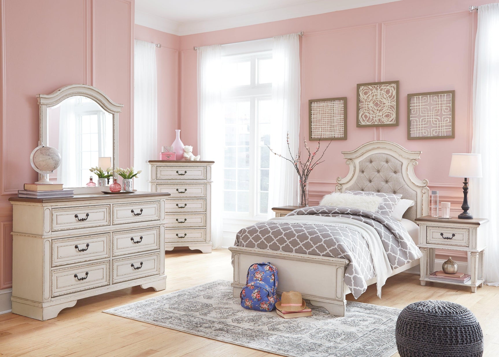 Realyn Chipped White Dresser And Mirror - Ella Furniture