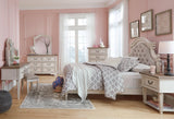 Side view of Realyn Full Upholstered Bed showing slat support