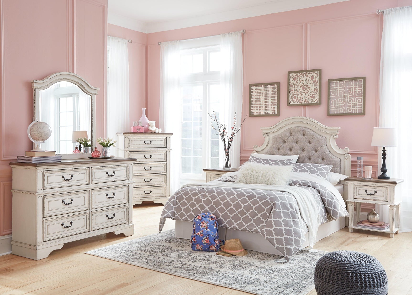 Realyn Chipped White Dresser And Mirror - Ella Furniture