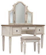 Realyn Two-Tone Vanity and mirror set angled view