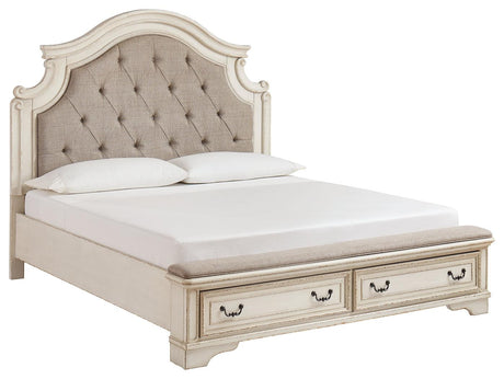 Realyn Two-Tone King Upholstered Bed angled side view