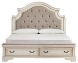 Realyn Two-Tone King Upholstered Bed footboard with drawers