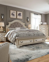 Realyn Two-Tone Queen Upholstered Bed - fabric upholstery close-up