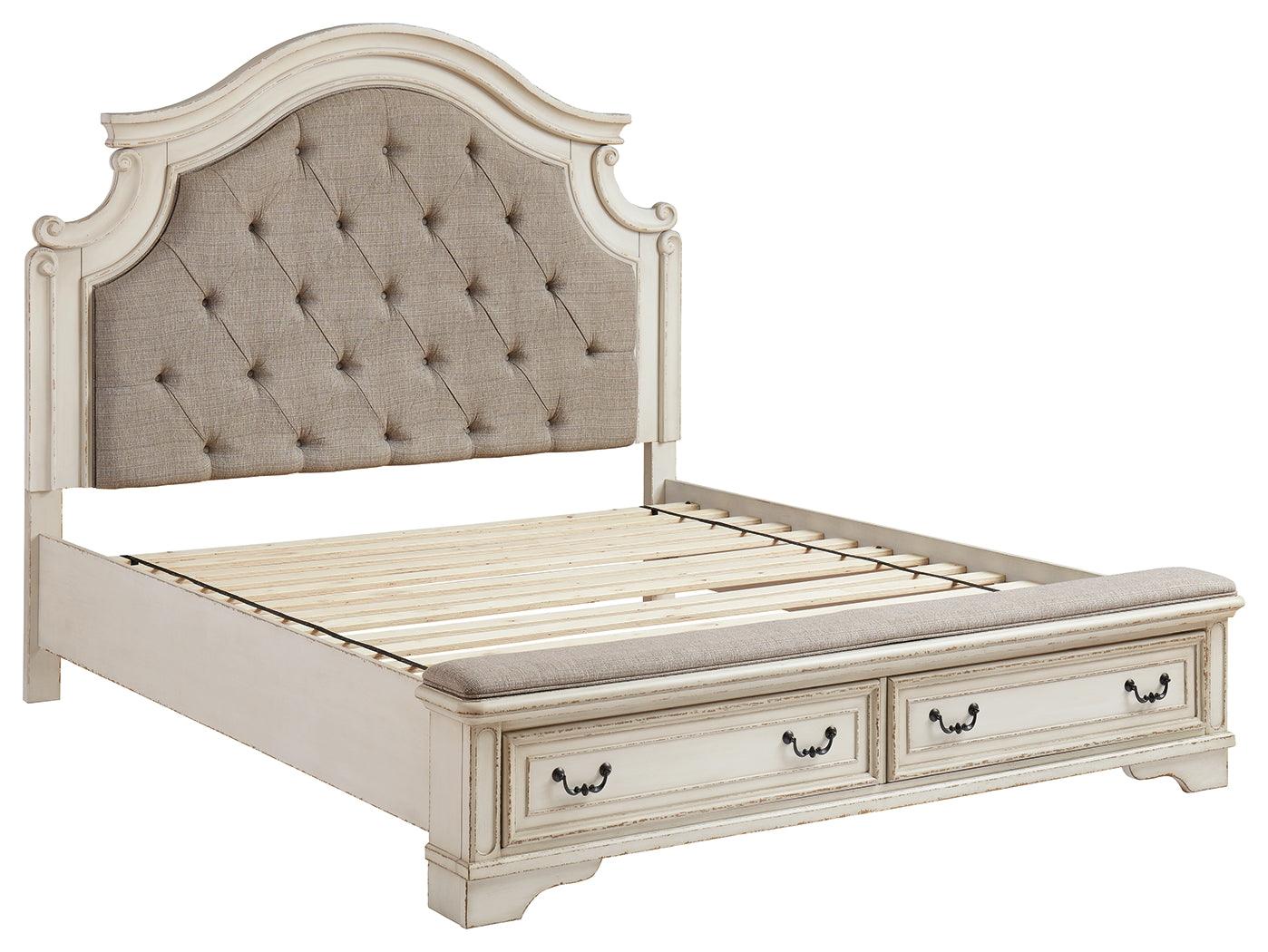 Realyn Two-Tone King Upholstered Bed close-up of headboard