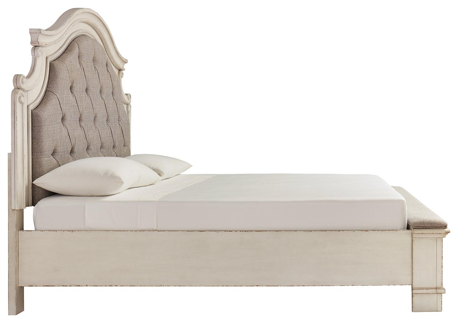Realyn Two-Tone Queen Upholstered Bed - cushioned headboard detail