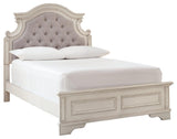 Realyn Full Panel Bed angled view showing upholstered headboard
