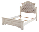 Full bed footboard with distressed chipped white finish