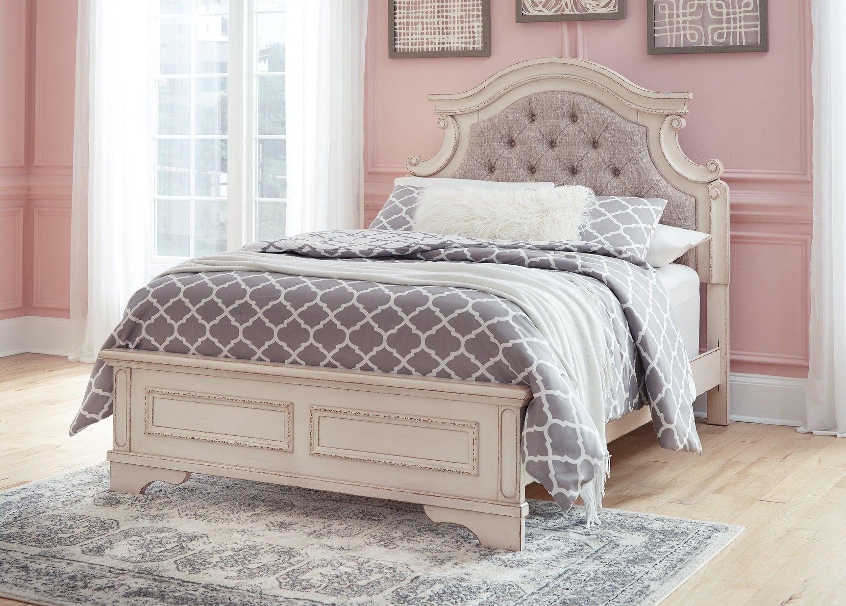 Close-up of tufted upholstered headboard with foam cushioning