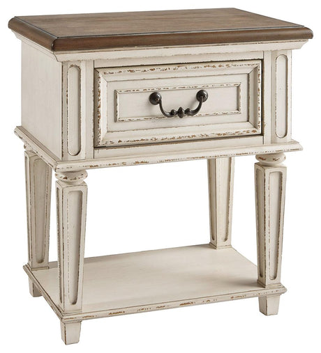 Realyn Chipped White Nightstand side profile