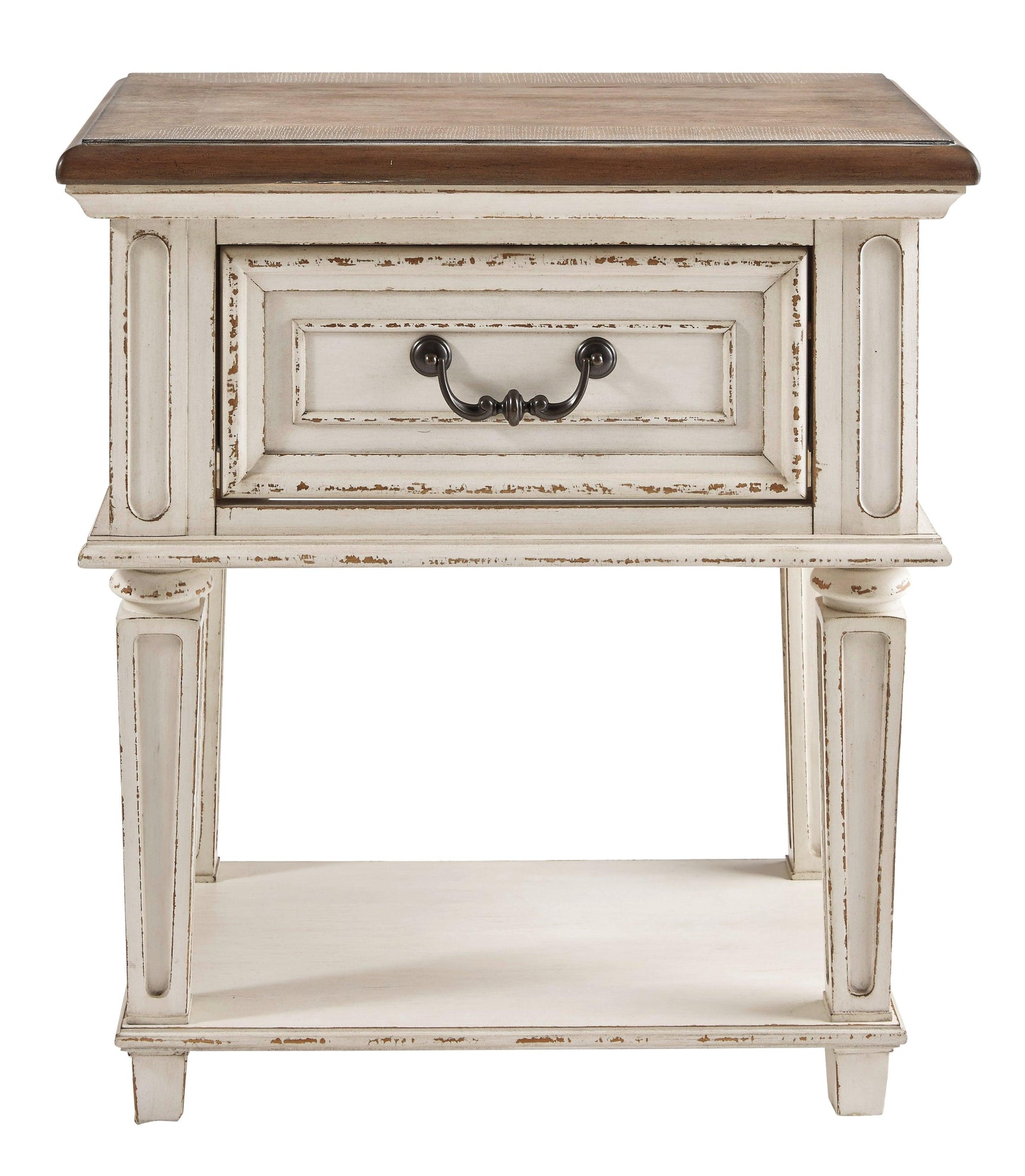 Realyn Two-Tone Nightstand with angled front view