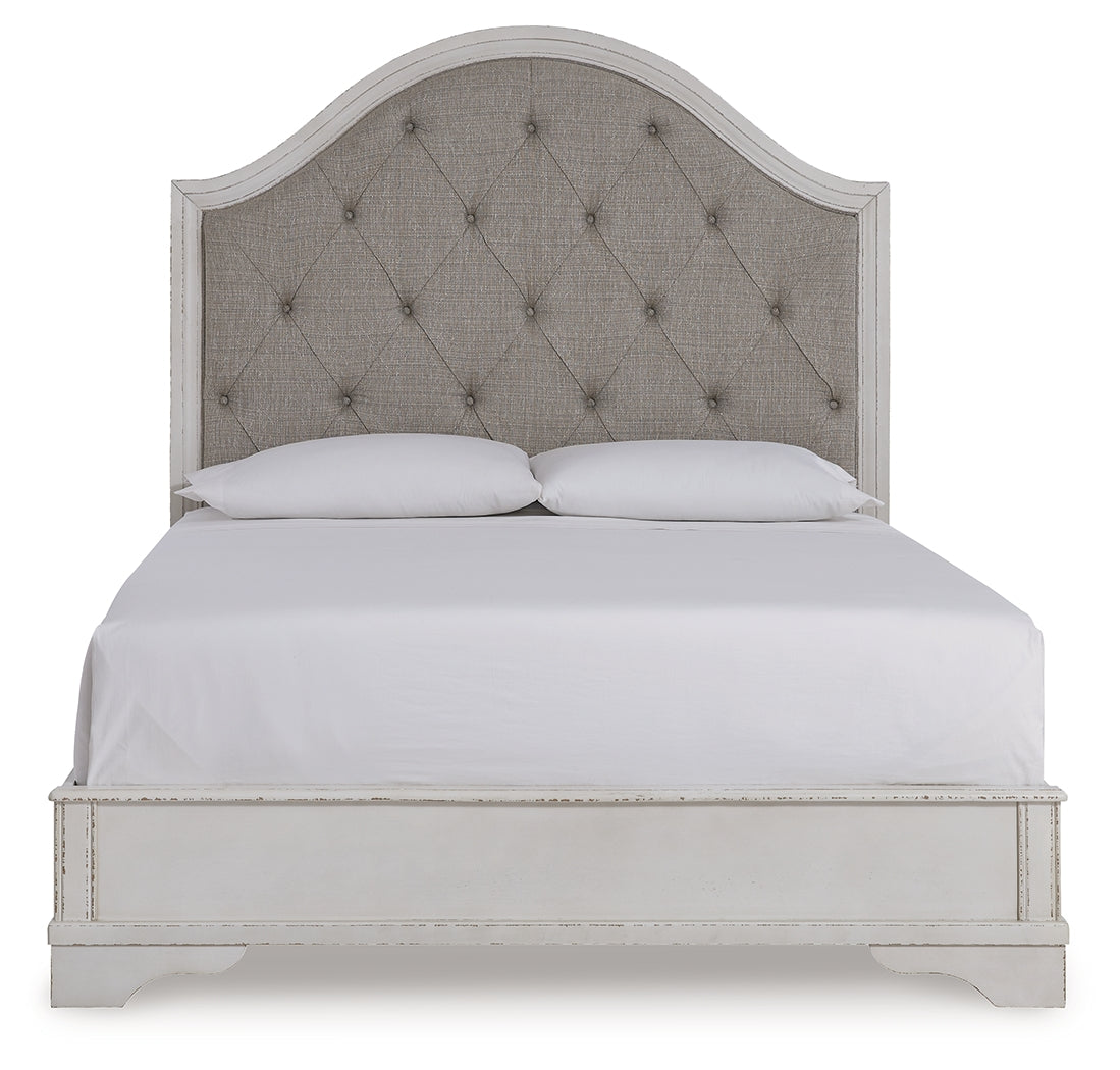 Side view of Blendon Rustic Brown Upholstered Panel Bed