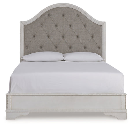 Side view of Blendon Rustic Brown Upholstered Panel Bed