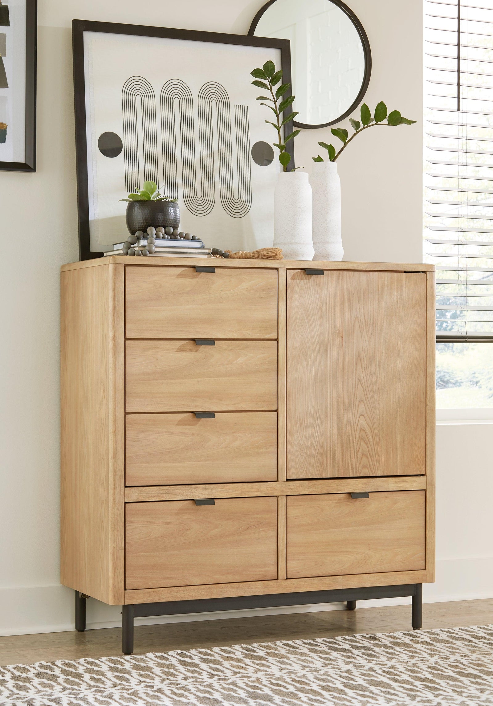 Freslowe Light Brown/black Door Chest - Ella Furniture