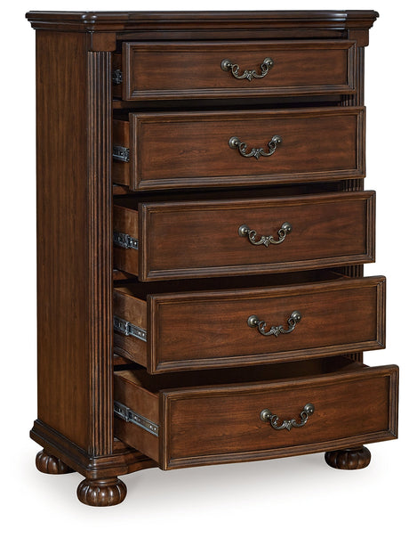 Five drawer chest close-up open drawer view