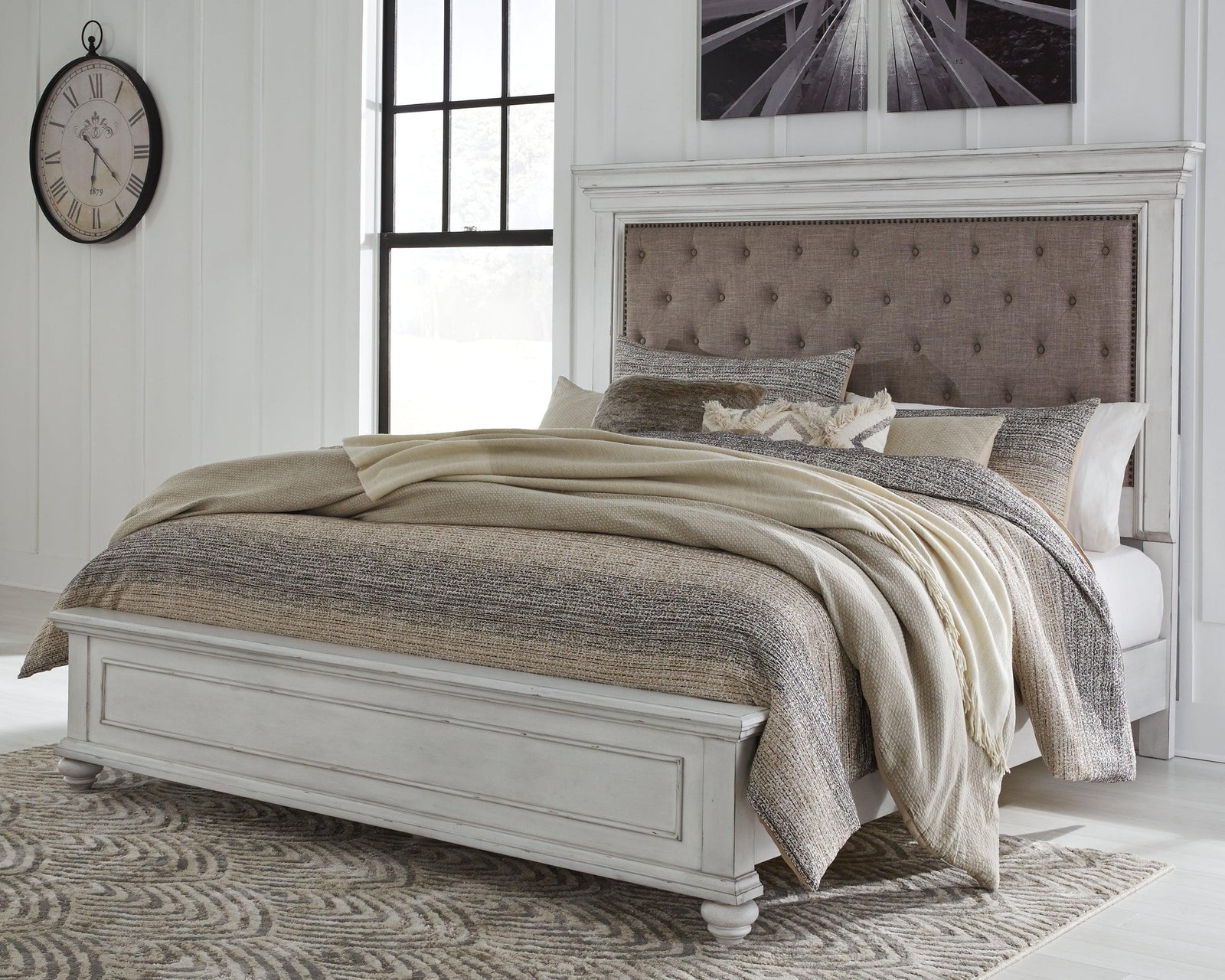 Kanwyn Whitewash King Panel Bed - Ella Furniture