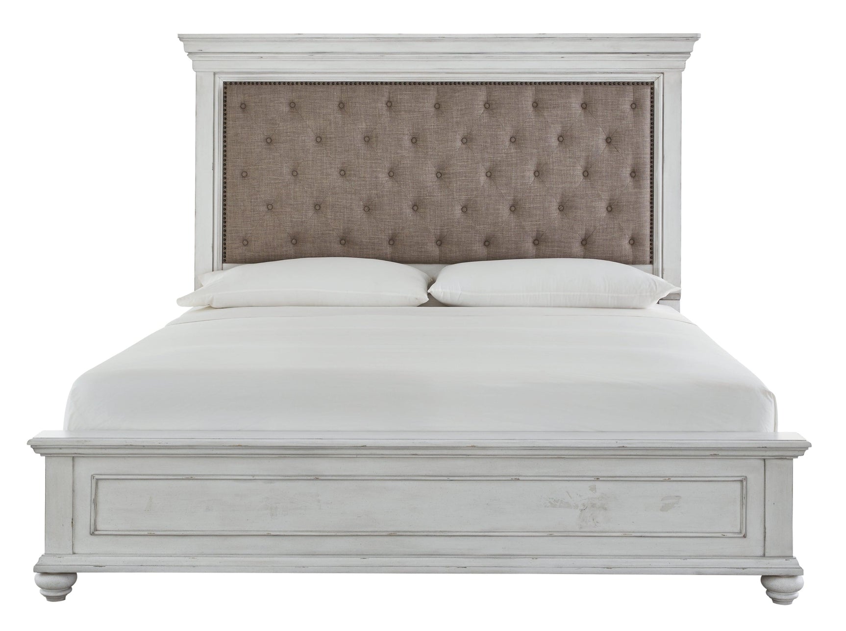 Kanwyn Whitewash King Panel Bed Head-on View