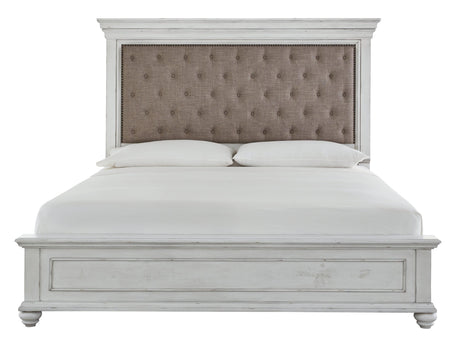 Kanwyn Whitewash King Panel Bed Head-on View