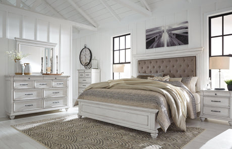 Kanwyn Whitewash King Upholstered Panel Bed Mood Setting B