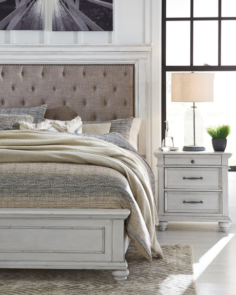 Kanwyn Whitewash King Upholstered Panel Bed Mood Setting D