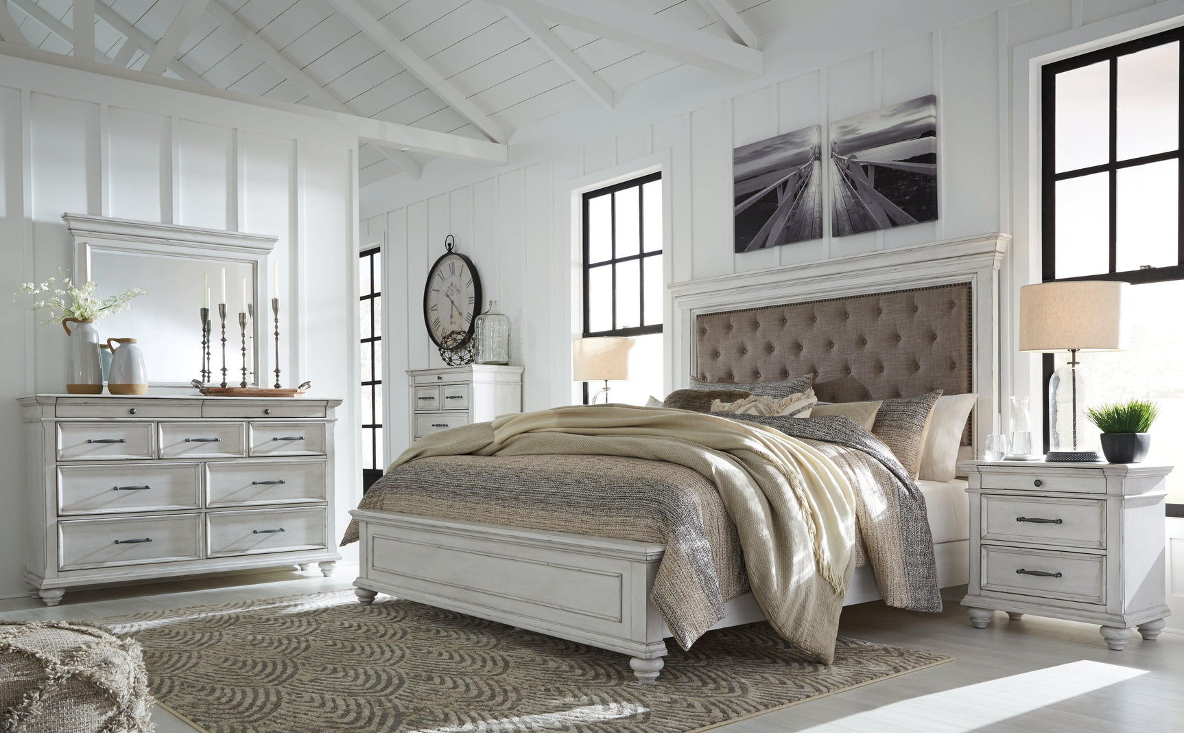 Kanwyn Whitewash King Upholstered Panel Bed Mood Setting A