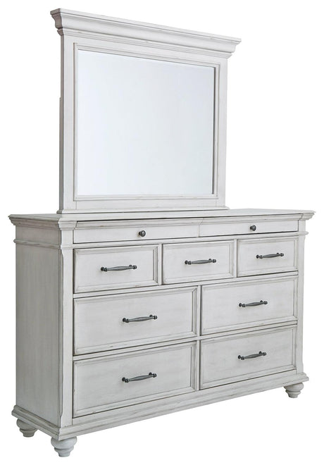 Kanwyn whitewash dresser and mirror head-on view