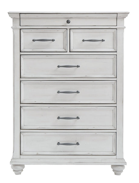 Kanwyn Whitewash Chest Of Drawers - front closed drawers