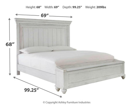 Kanwyn Whitewash Queen Panel Bed dimensions diagram