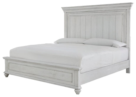 Kanwyn Whitewash Queen Panel Bed angled side view