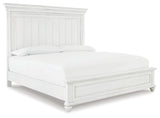 Close-up of Kanwyn King Panel Bed whitewashed wood slatted headboard