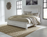 Kanwyn Whitewash Queen Panel Bed styled in bedroom setting