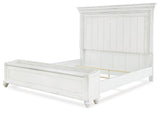Kanwyn Whitewash Queen Panel Bed with lift-top storage bench open