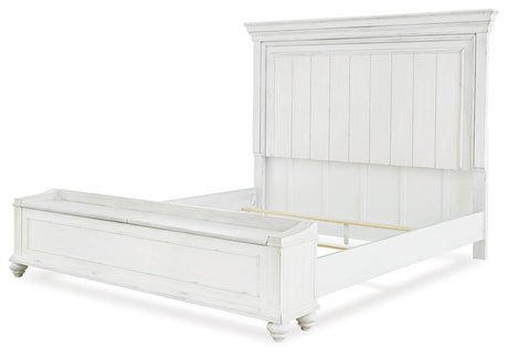 Kanwyn Whitewash Queen Panel Bed with lift-top storage bench open