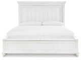 Kanwyn Whitewash Queen Panel Bed with bench footboard detail
