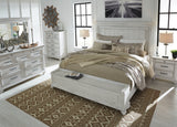 Kanwyn Whitewash Queen Panel Bed with storage bench open