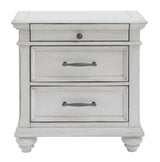 Kanwyn Whitewash Nightstand front detail with hardware