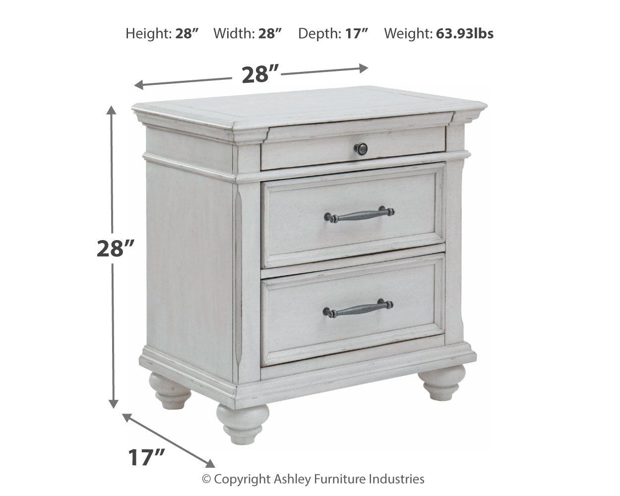 Kanwyn Whitewash Nightstand distressed whitewash finish close-up