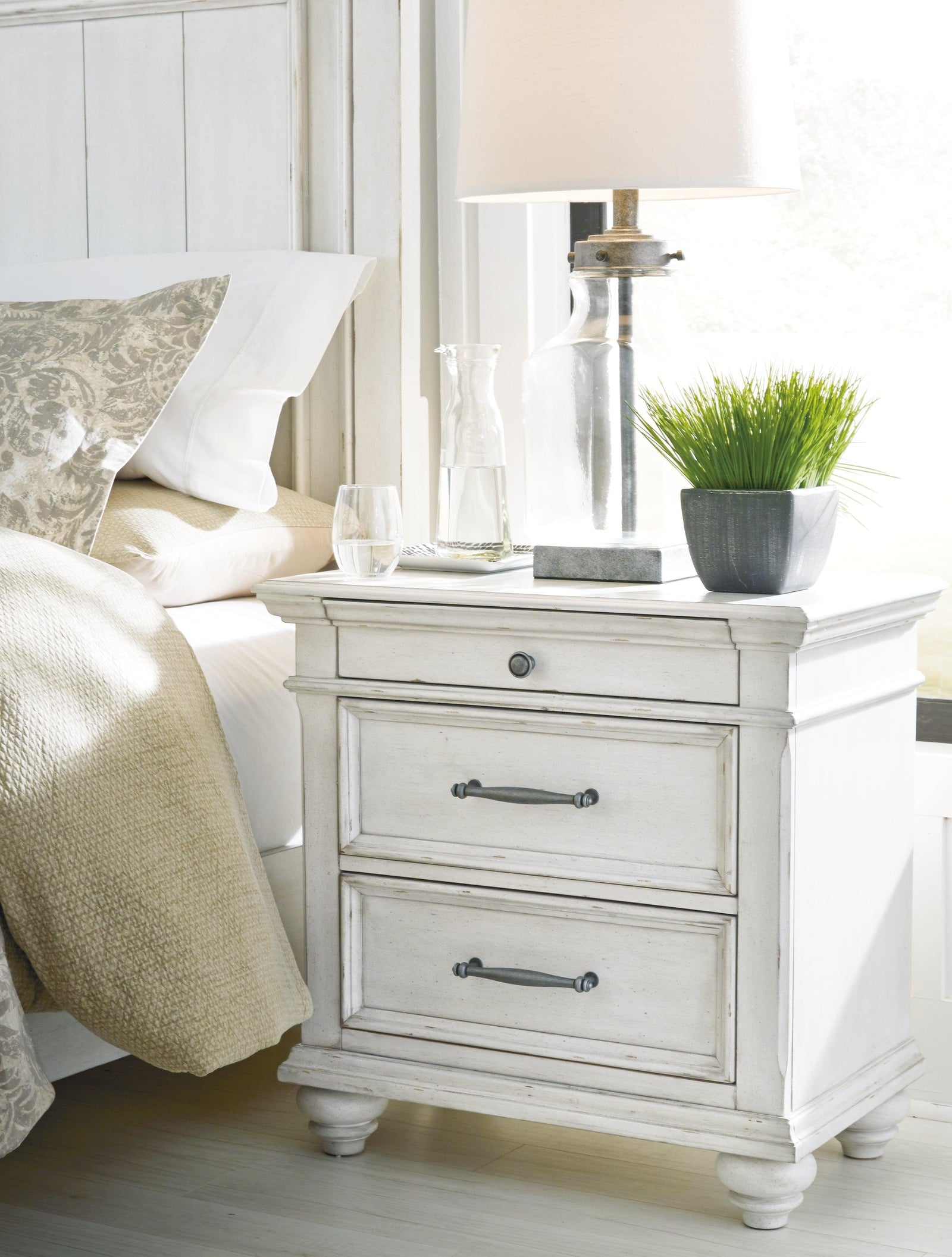Kanwyn Whitewash Nightstand - Ella Furniture