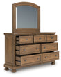Feddinger dresser angled view showing drawers open