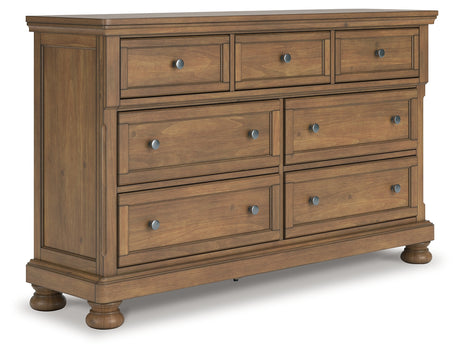 Feddinger medium brown dresser angled left front view