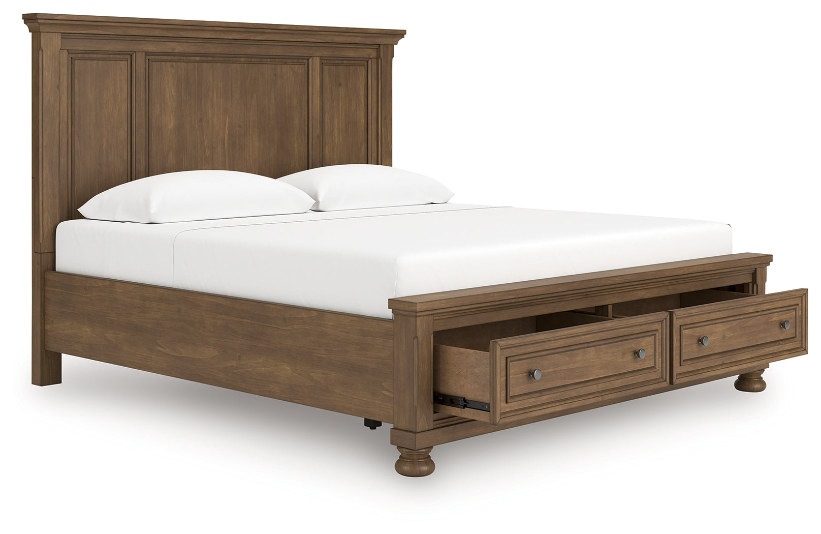 Feddinger king panel storage bed front angled view