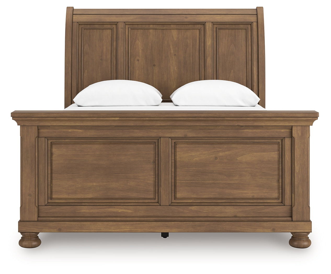Feddinger Medium Brown Queen Sleigh Bed headboard front close-up