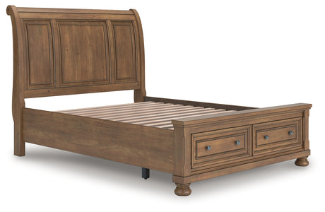 Feddinger queen storage sleigh bed, angled front view