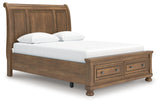 Feddinger queen storage sleigh bed, side angle