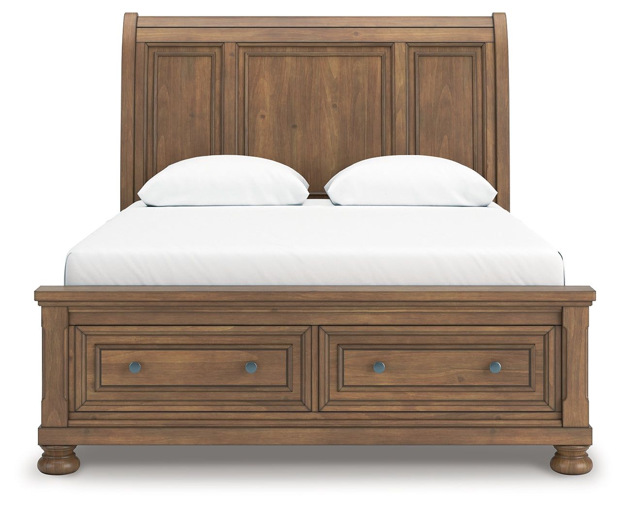 Feddinger queen storage sleigh bed, head-on view