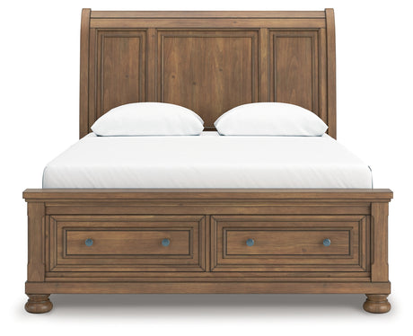 Feddinger queen storage sleigh bed, head-on view