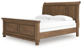 Feddinger king size sleigh bed with headboard detail side angle