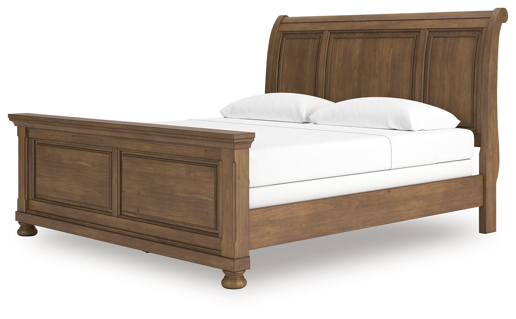 Feddinger king size sleigh bed with headboard detail side angle